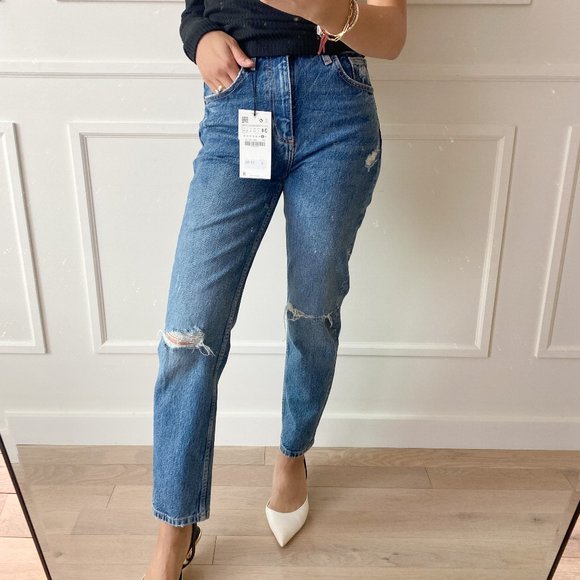Zara Denim - Zara High Waisted Jeans with Distressed Knees - 25